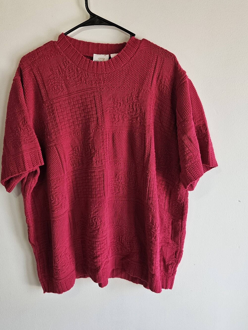 Vintage J.R. Bentley Plus Textured Patchwork Short Sleeve Knit Sweater Pink 1X